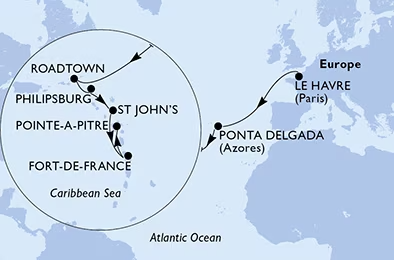 carte *Grande croisière Antilles avec séjour, 20 jours
