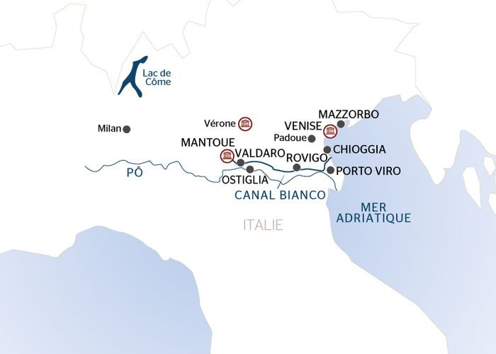 carte Milan et le lac de Côme & croisière de Mantoue, bijou de la Renaissance, à Venise, la cité des Doges (formule port-port), 9 jours - MMV_PP