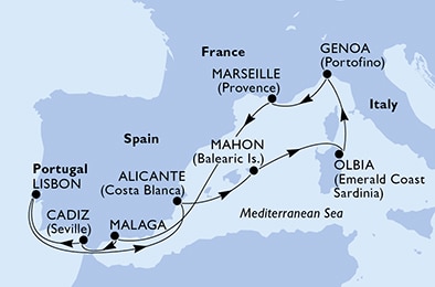 carte Méditerranée, 11 jours