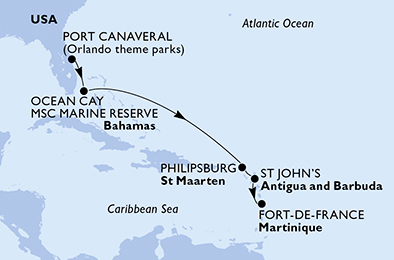 carte Caraïbes et Antilles, 7 jours
