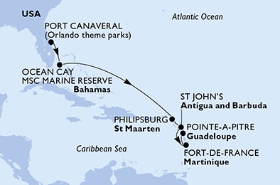 carte Caraïbes et Antilles, 8 jours