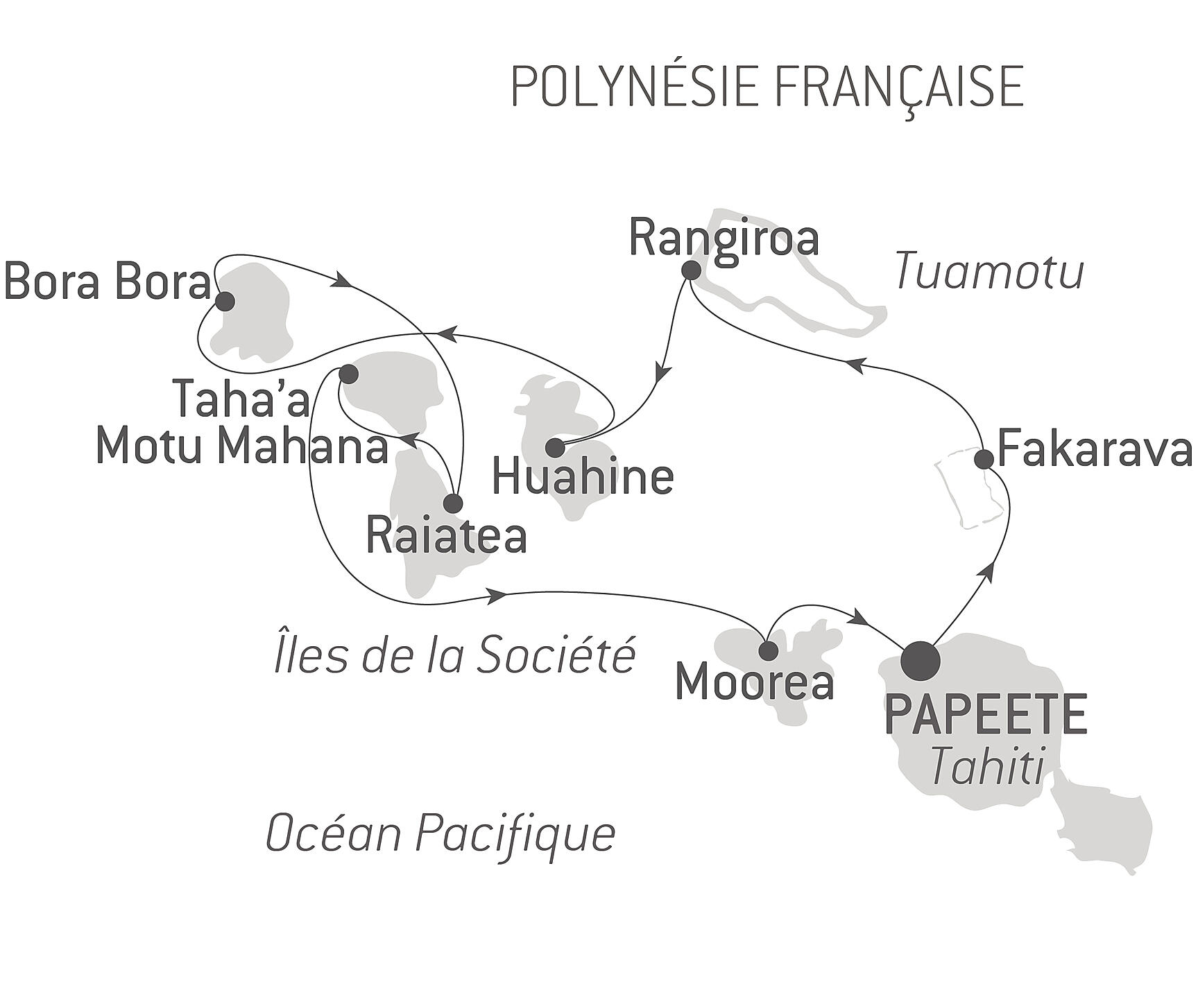 carte Îles de la Société et Tuamotu, 11 jours