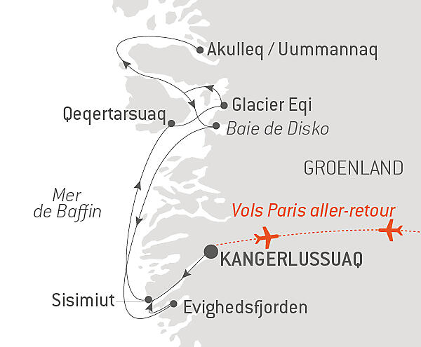 carte Baie de Disko et villages inuits, 8 jours