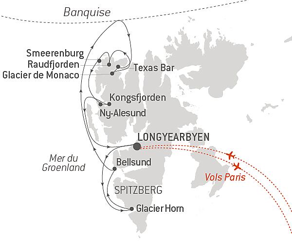 carte Fjords et glaciers du Spitzberg, 8 jours