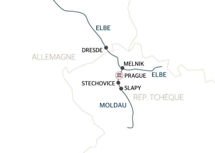 carte Prague, Dresde et les châteaux de Bohême, croisière inédite sur l'Elbe et la Moldau sauvage (formule port/port), 7 jours - PGP_PP