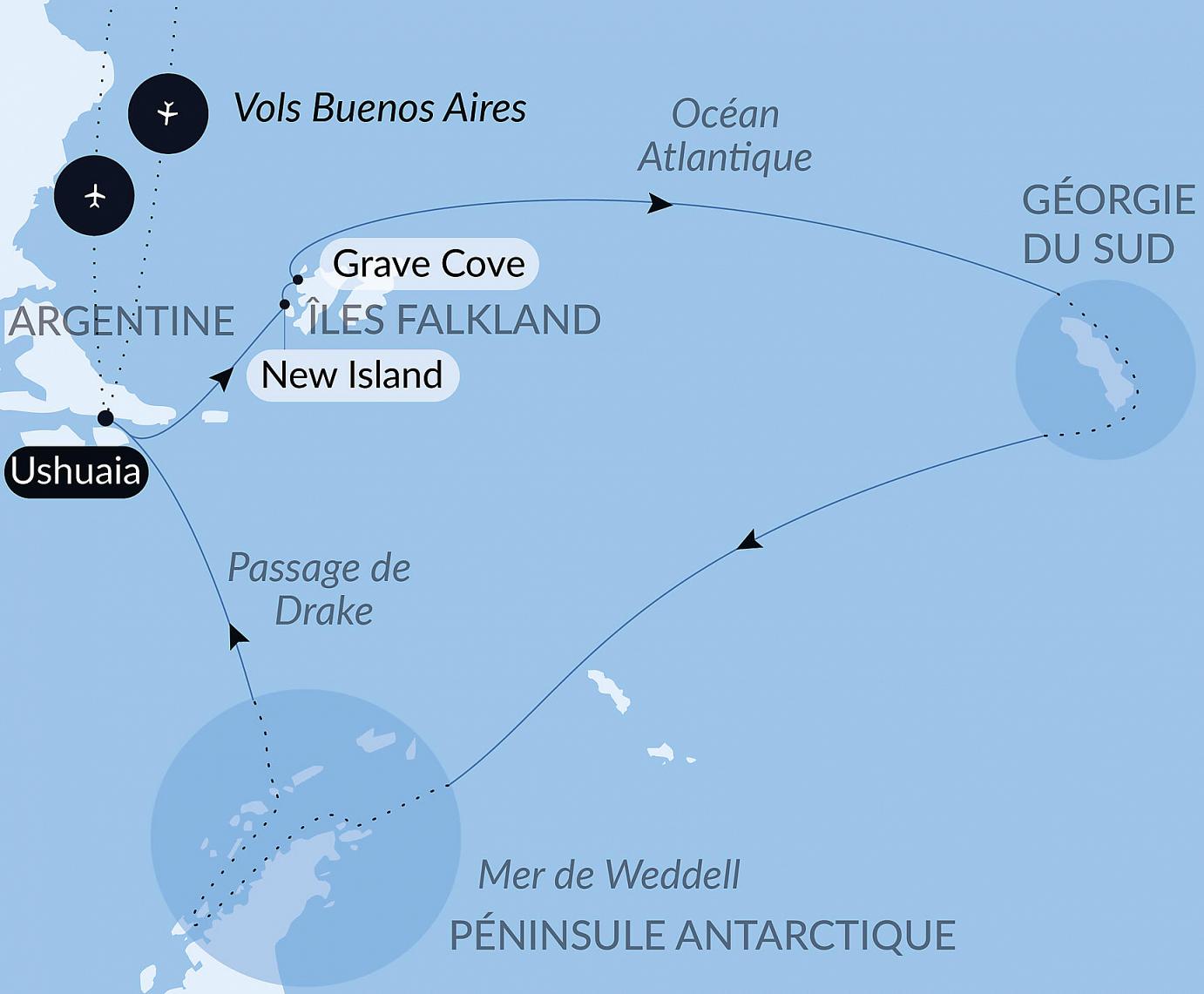 carte La grande boucle australe, 18 jours