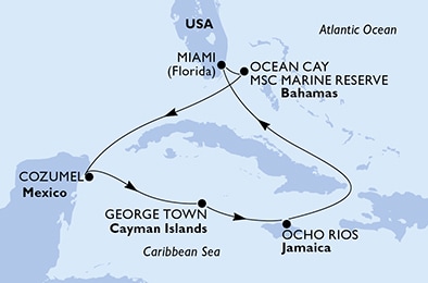 carte Etats-Unis, Bahamas, Mexique, Iles Cayman, Jamaïque, 8 jours