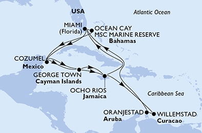 carte Etats-Unis, Mexique, Iles Cayman, Jamaïque, Aruba, Bahamas, 18 jours