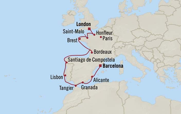 carte Espagne, Royaume-Uni, France, Portugal, Maroc - 13 jours