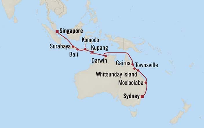 carte Australie, Indonésie, Singapour – 19 jours