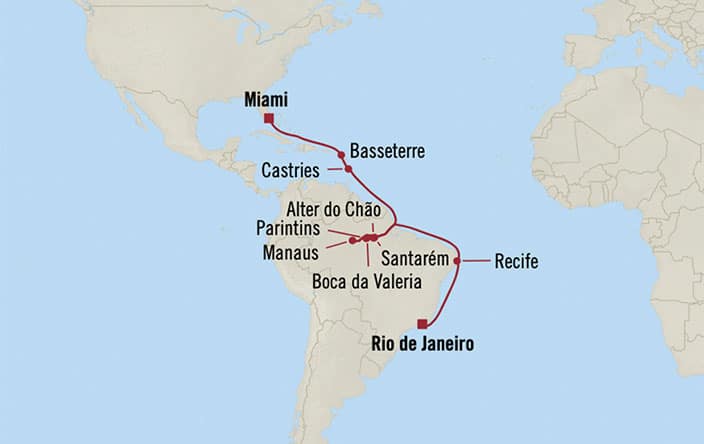 carte Brésil, Etats-Unis, Saint-Christophe-et-Niévès, Sainte-Lucie – 22 jours