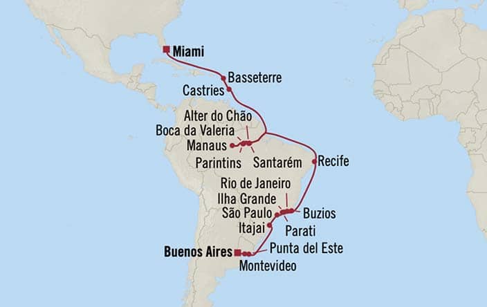 carte Etats-Unis, Saint-Christophe-et-Niévès, Sainte-Lucie, Brésil, Uruguay – 32 jours