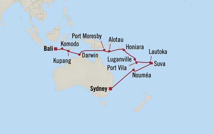 carte Nouvelle-Calédonie, Australie, Fidji, Vanuatu, Salomon – 22 jours