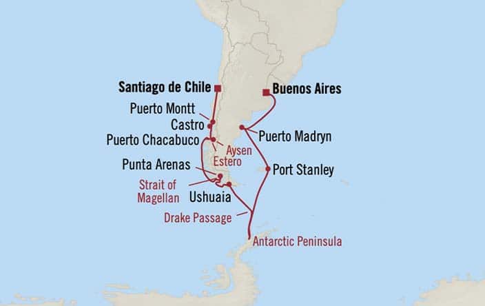 carte Argentine, îles Malouines, Chili – 21 jours