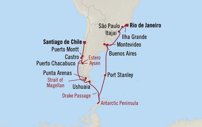 carte Brésil, Uruguay, Argentine, îles Malouines, Chili – 25 jours