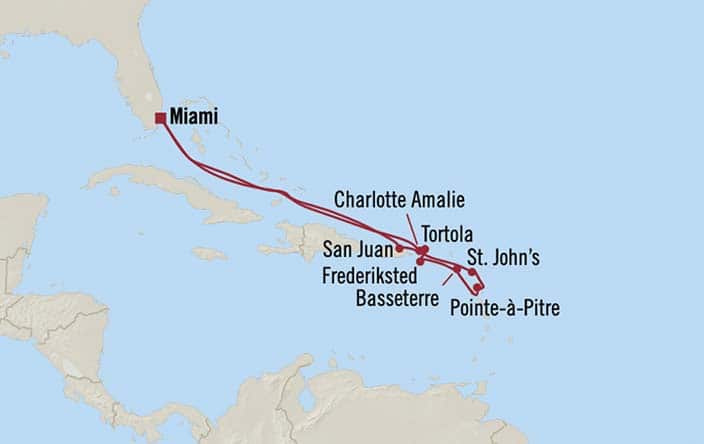 carte Antigua-et-Barbuda, îles Vierges des Etats-Unis, Etats-Unis, France, Saint-Christophe-et-Niévès – 13 jours