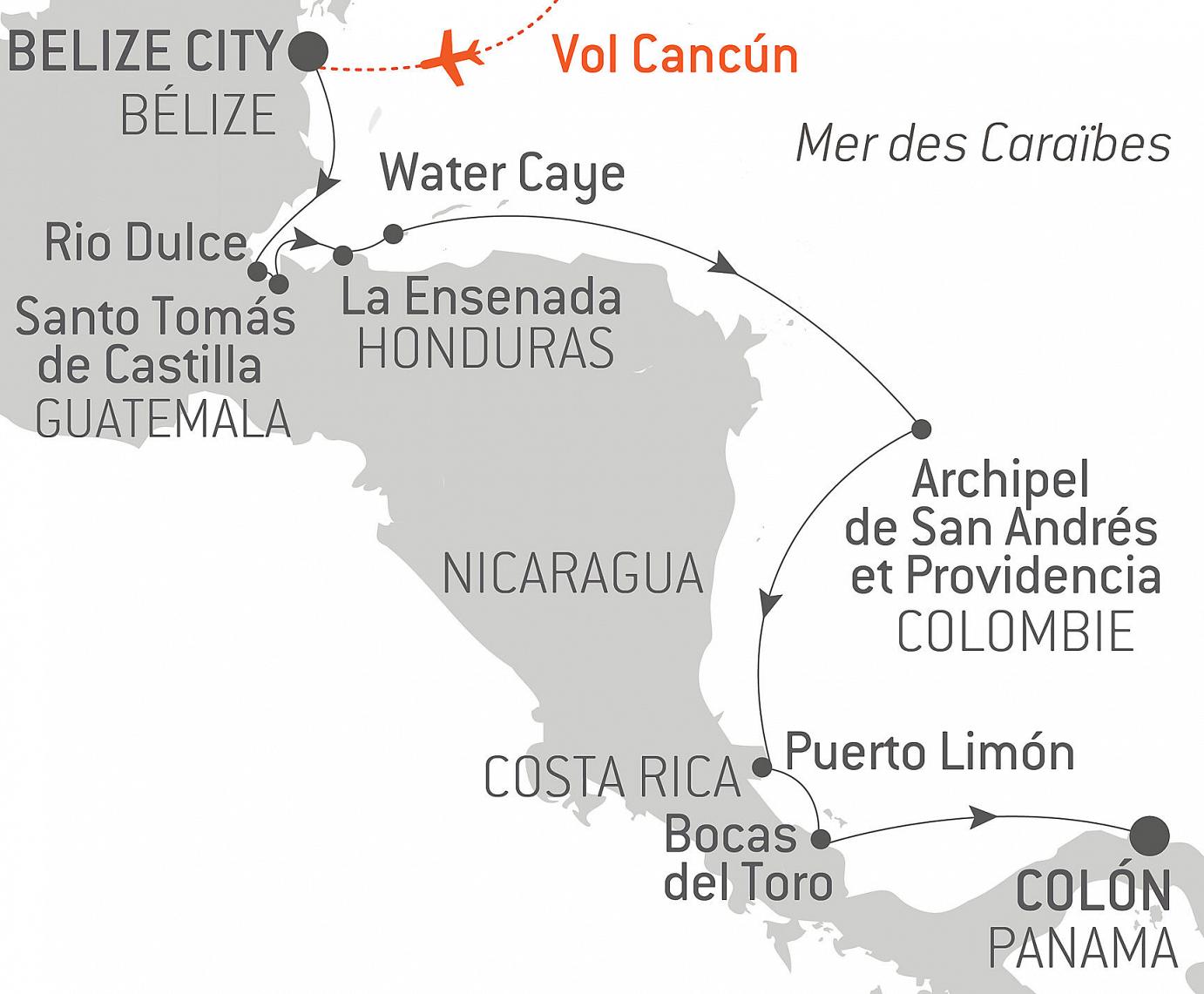 carte Odyssée tropicale en Amérique centrale, 11 jours