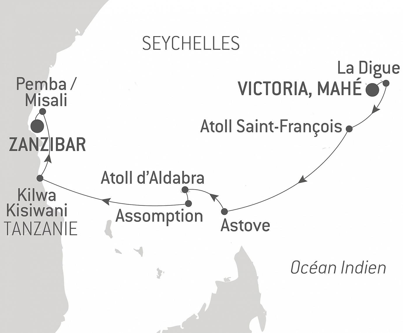 carte Zanzibar, Aldabra et trésors de l’océan Indien, 13 jours