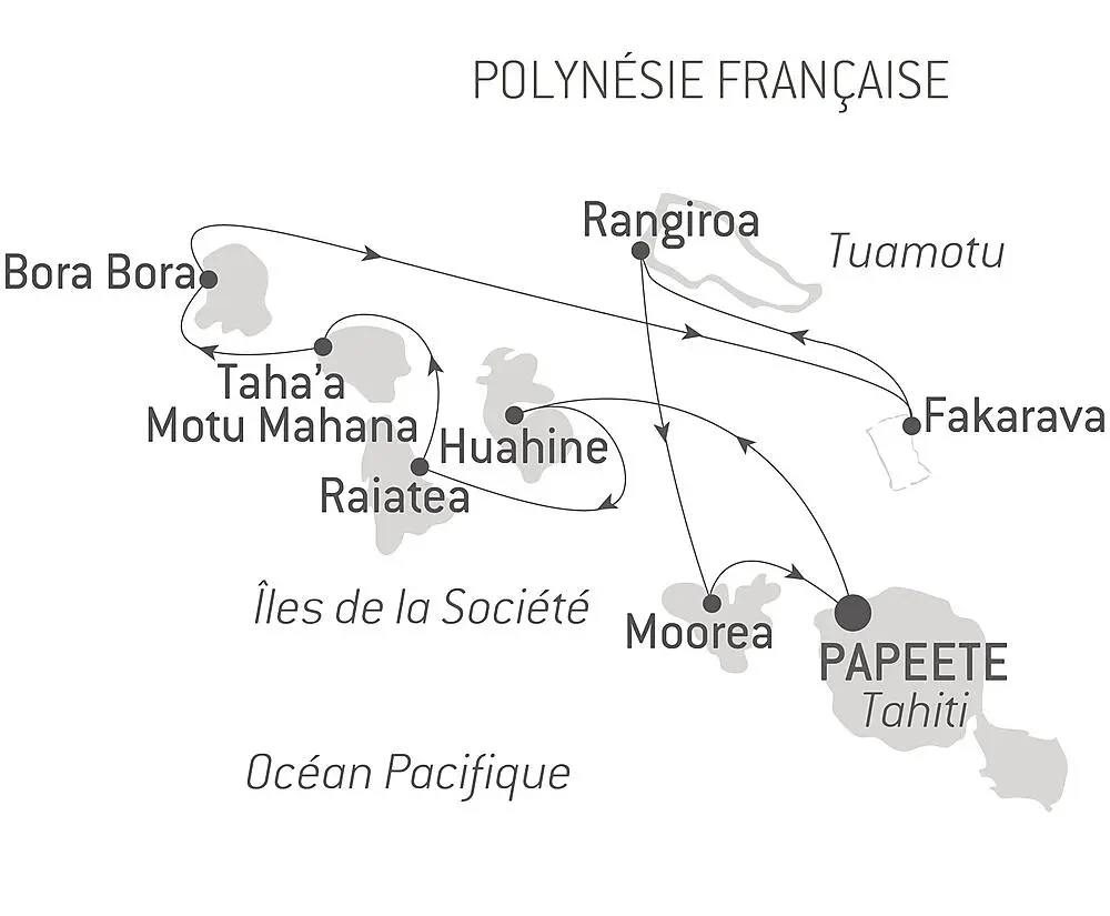 carte *Îles de la Société et Tuamotu, 17 jours