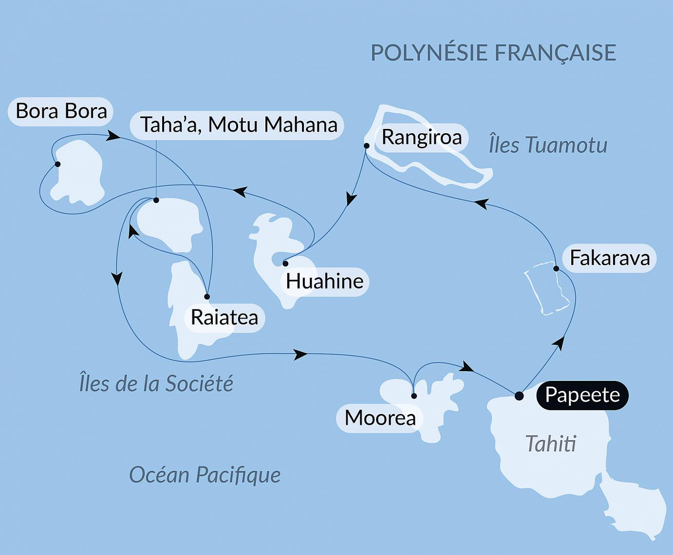 carte Îles de la Société et Tuamotu, 11 jours
