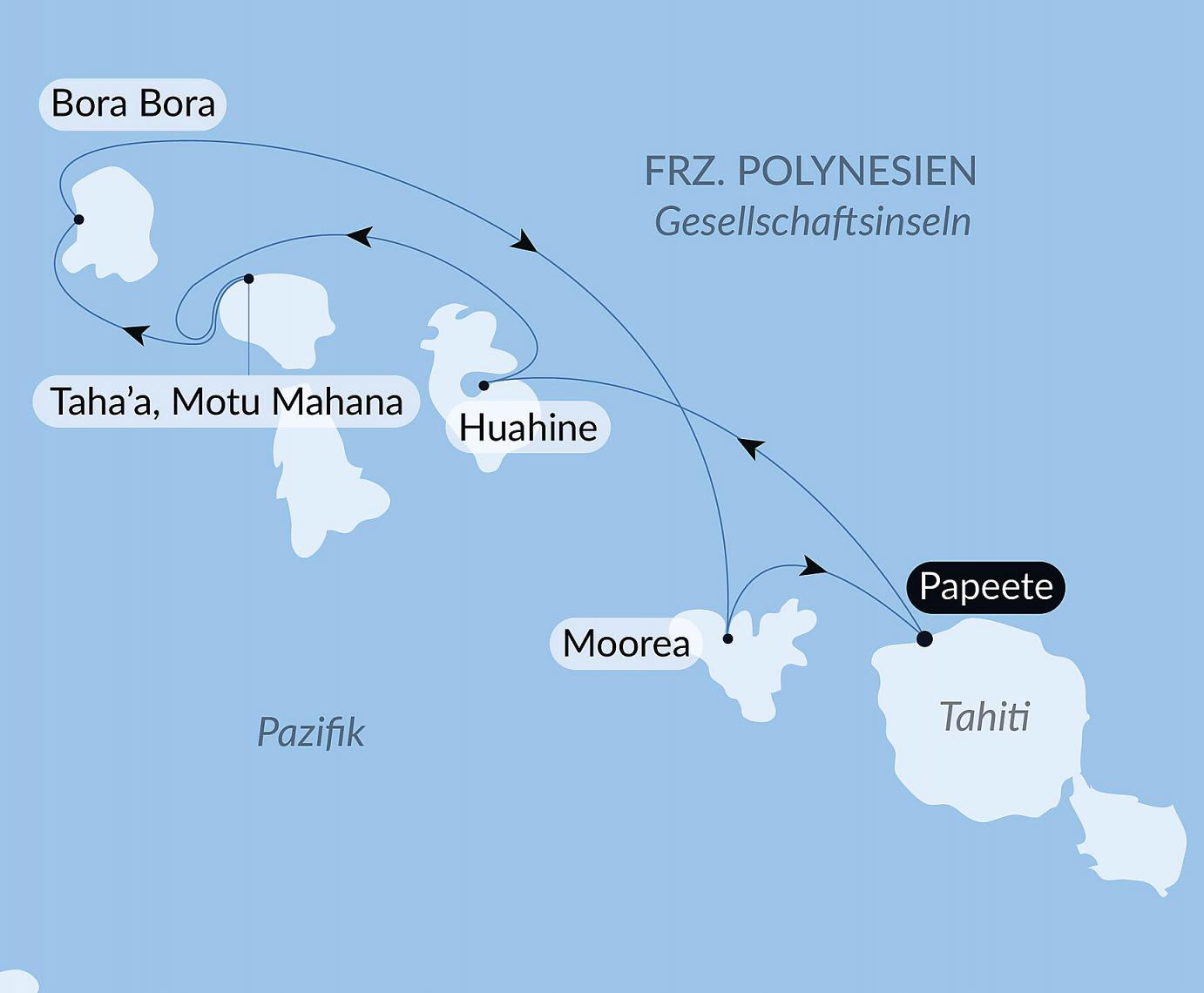 carte Tahiti et les îles de la Société, 8 jours