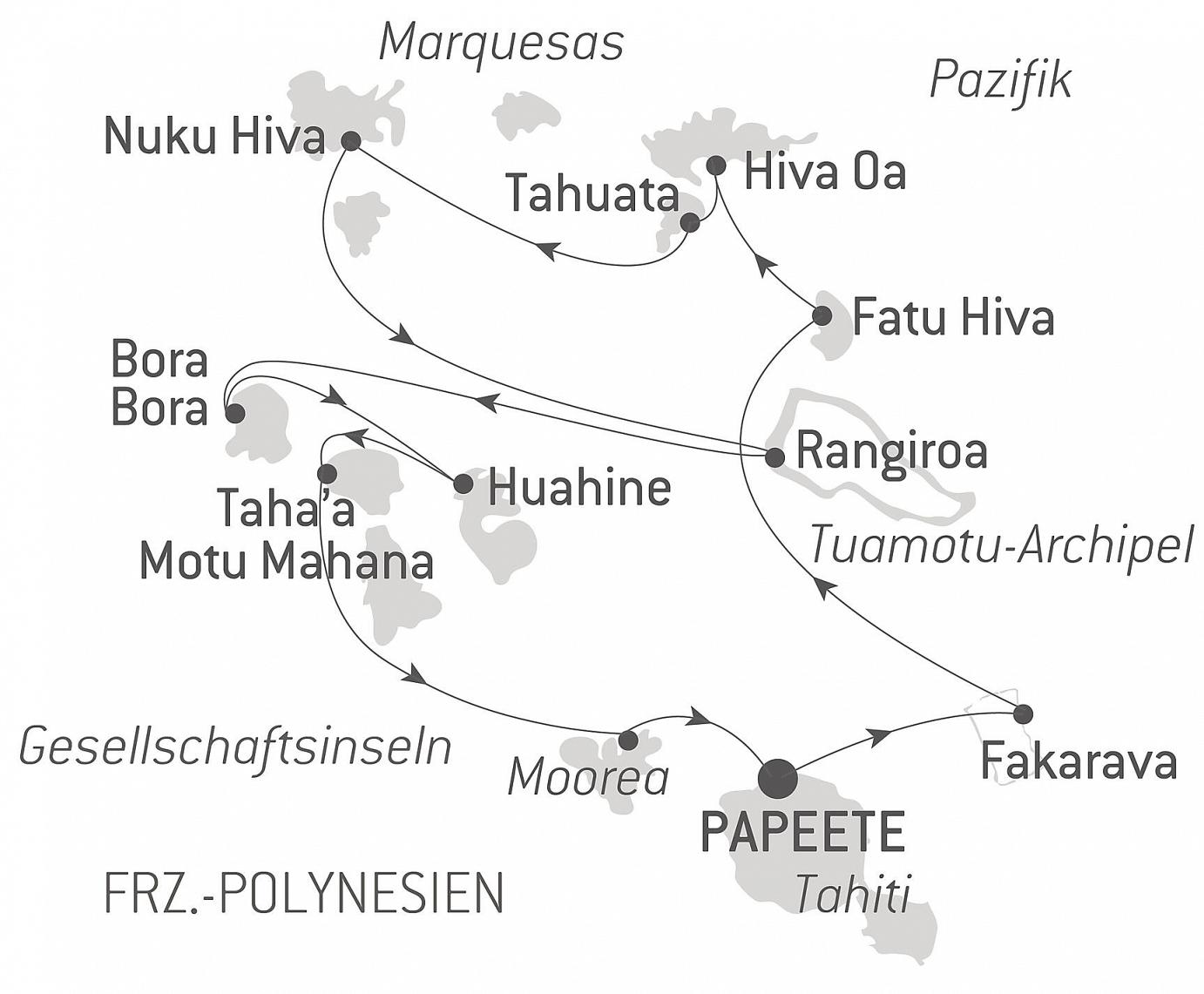 carte Marquises, Tuamotu et îles de la Société, 15 jours