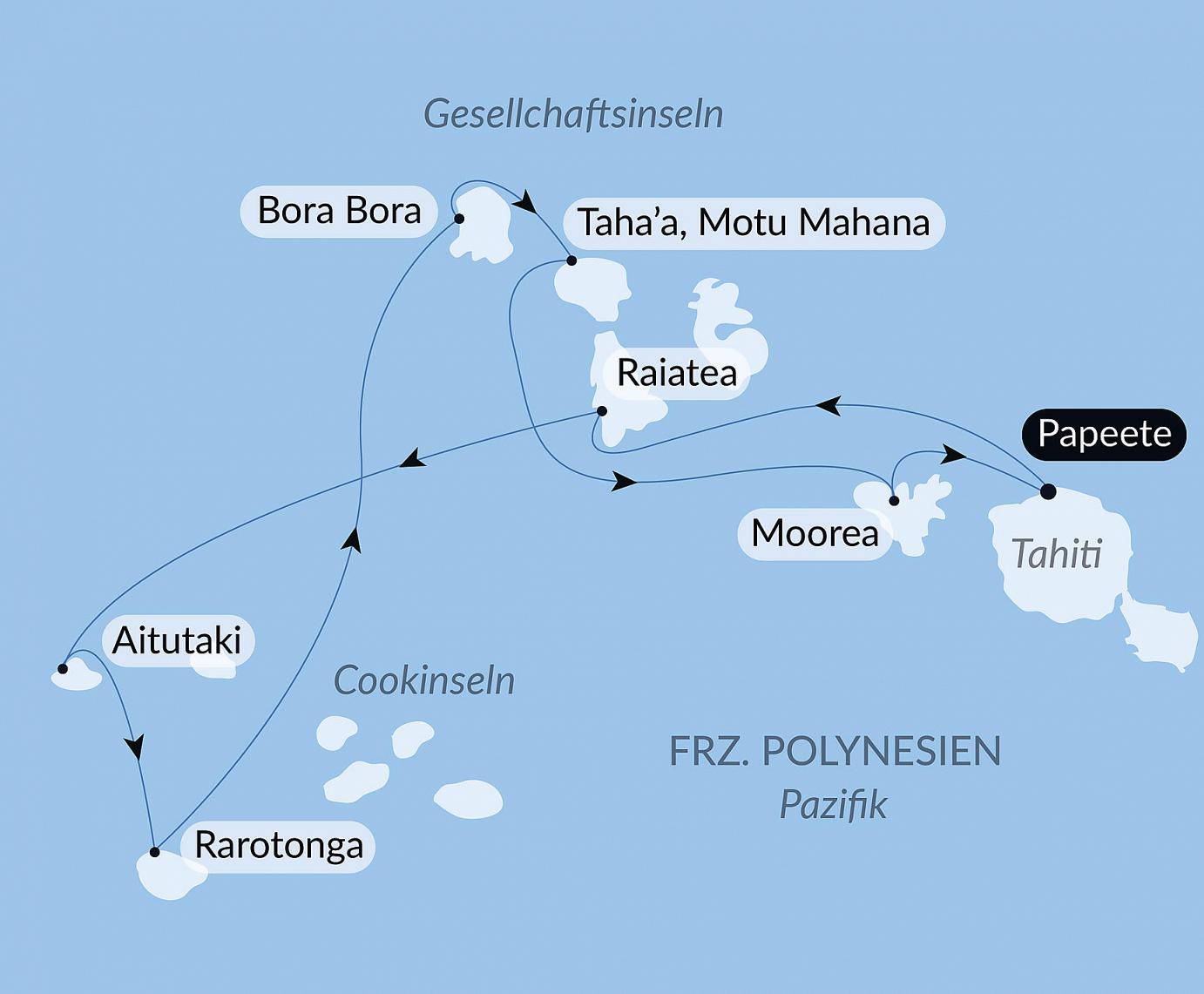 carte Îles Cook et Îles de la Société, 12 jours
