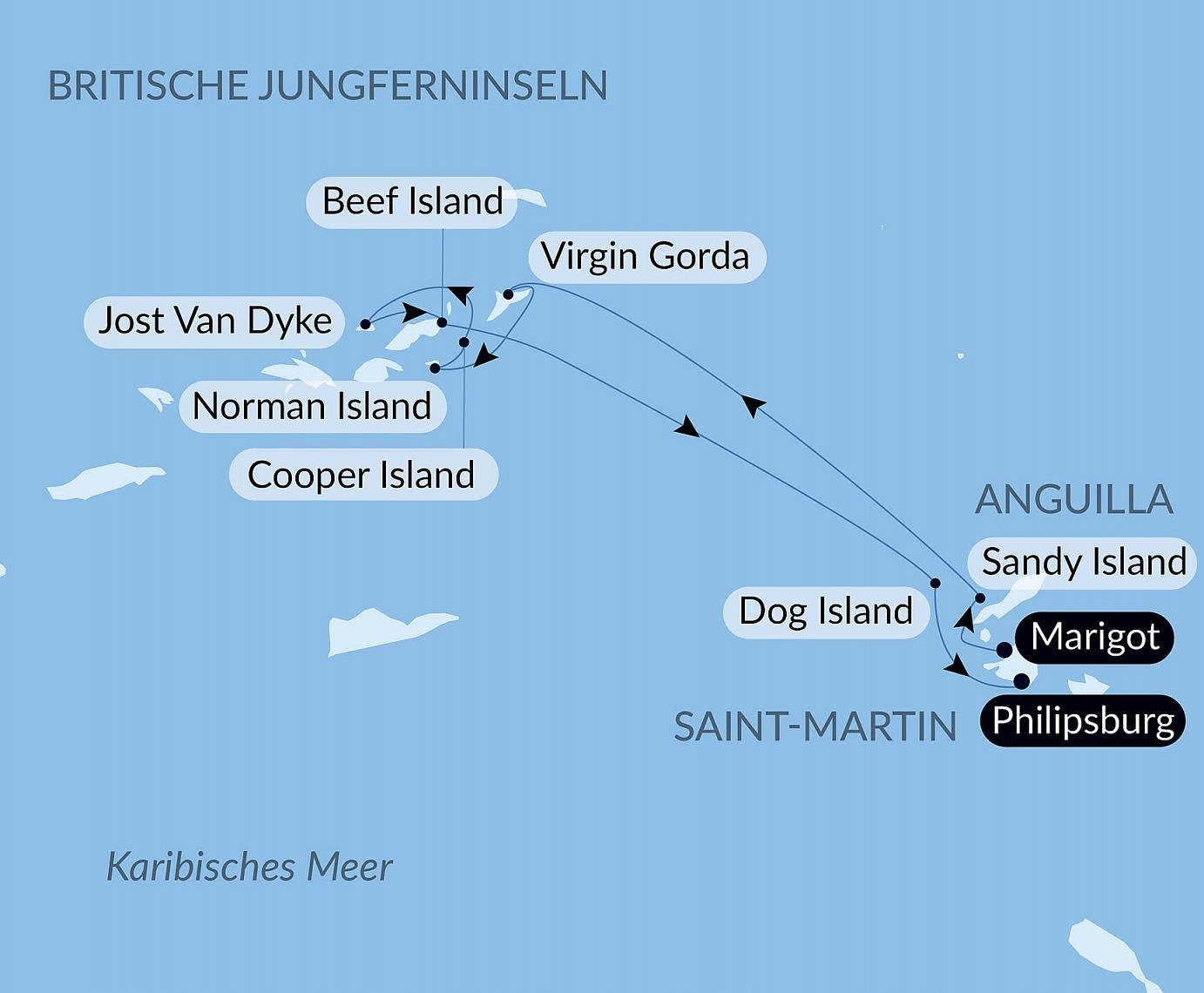 carte Rêverie sous voiles au cœur des petites Antilles, 8 jours