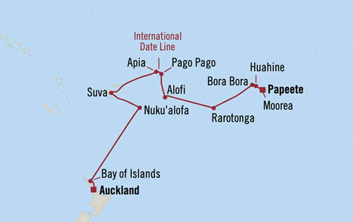 carte Fidji, Nouvelle-Zélande, Tonga, Samoa, France – 19 jours