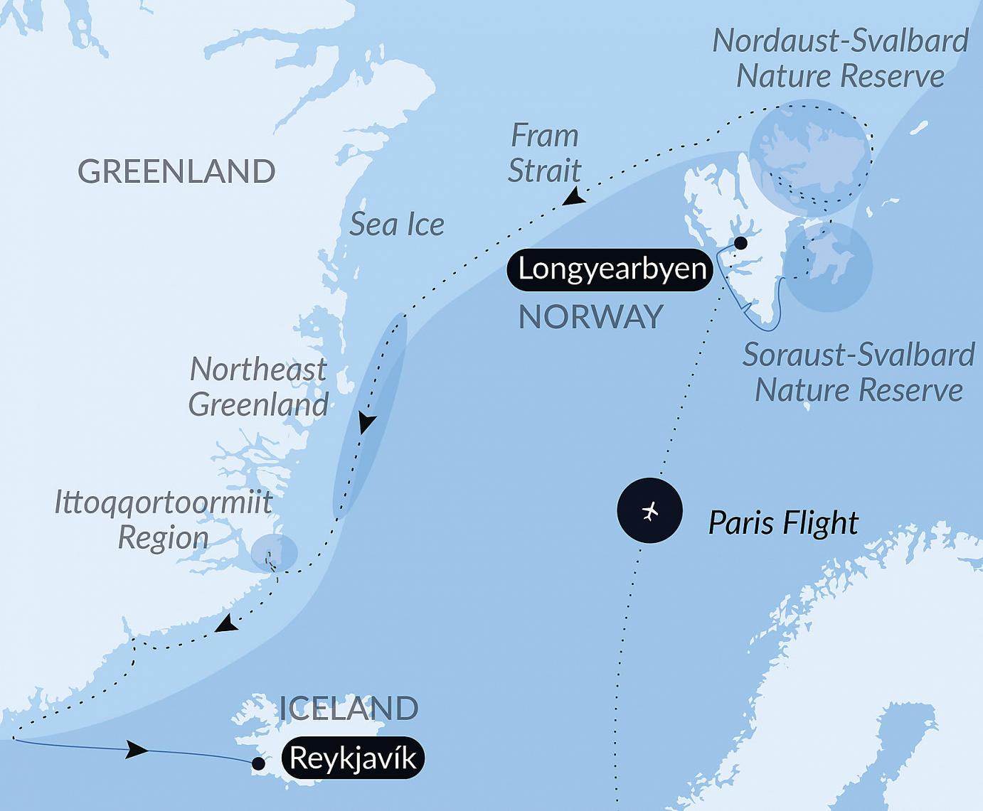 carte Au cœur des glaces de l'Arctique, du Svalbard au Groenland, 17 jours
