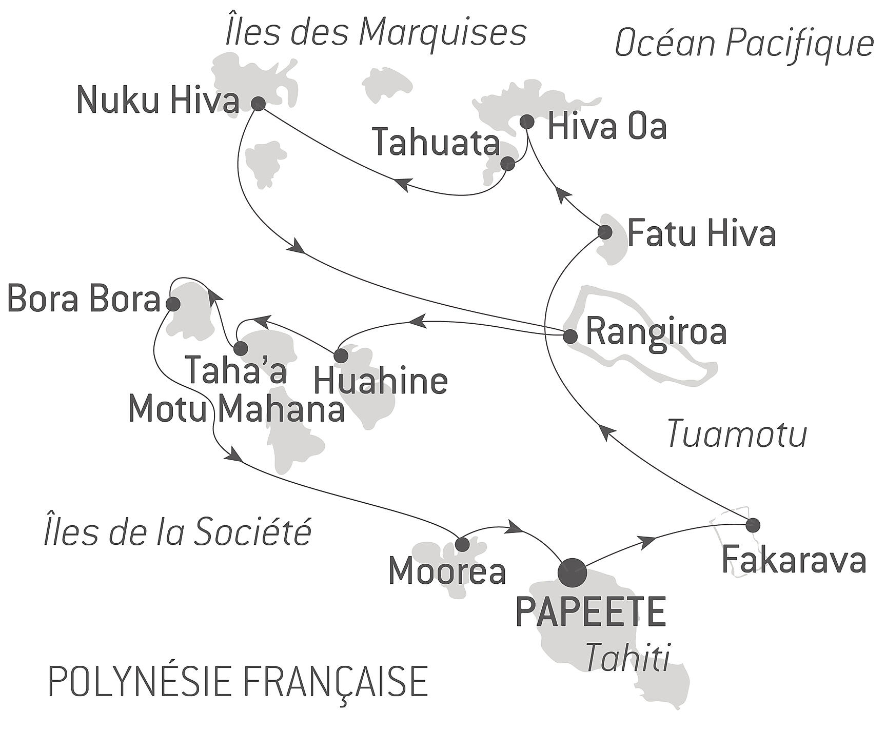 carte Marquises, Tuamotu et îles de la Société, 15 jours