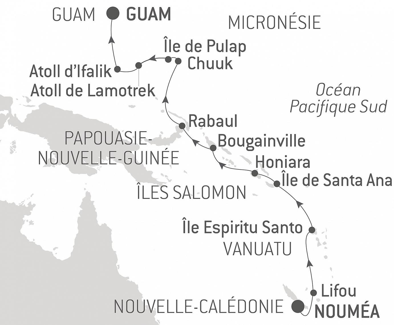 carte De la Nouvelle-CalÃ©donie Ã  la MicronÃ©sie, 18 jours