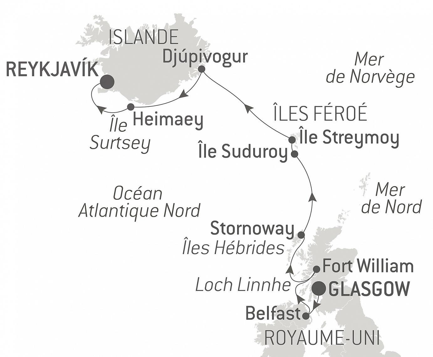 carte Territoires sauvages d’Écosse, des îles Féroé et d’Islande, 11 jours
