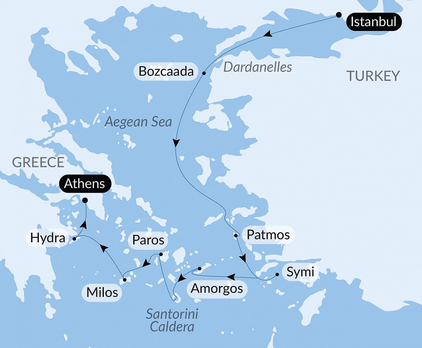 carte Splendeurs antiques de mer Égée, 9 jours