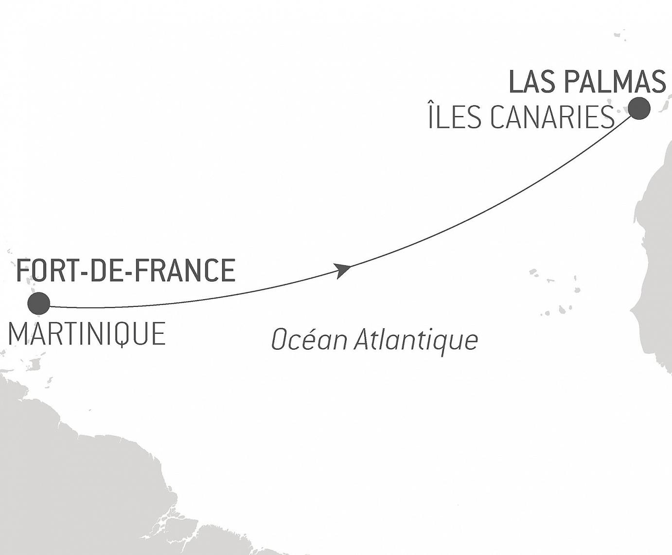 carte Voyage en Mer : Fort de France - Las Palmas, 11 jours