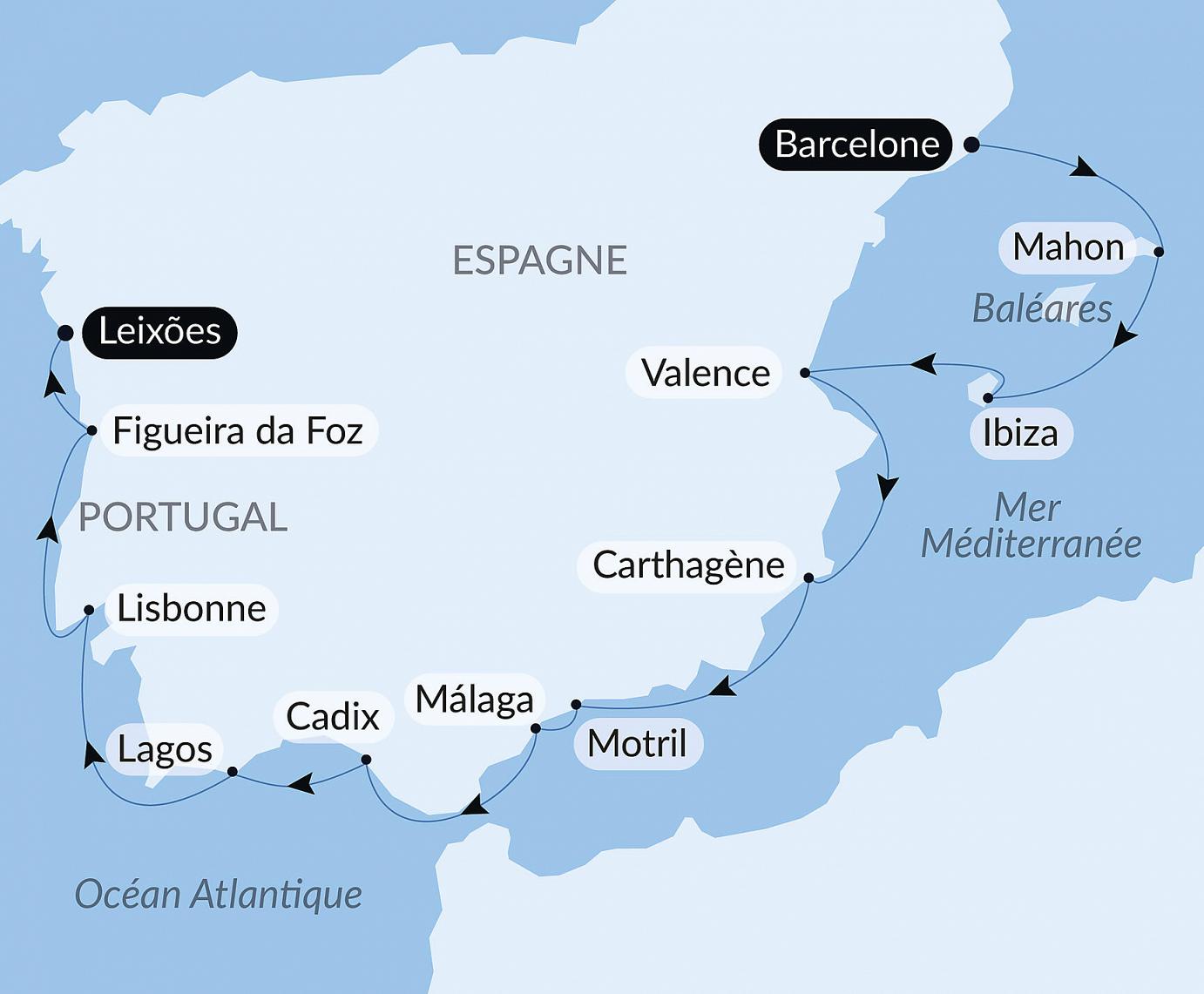 carte Joyaux insulaires et rivages ibériques, 12 jours