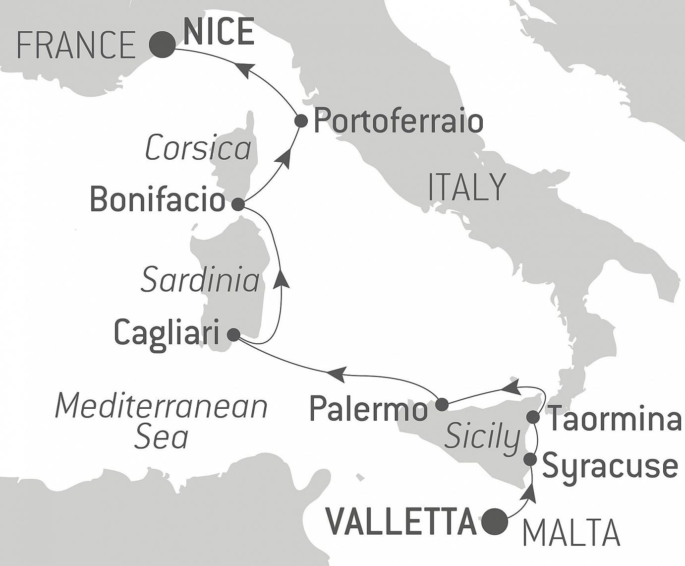 carte Mediterranean Island Voyage: Sicily, Sardinia, Corsica, and Elba – with Smithsonian Journeys, 8 jours