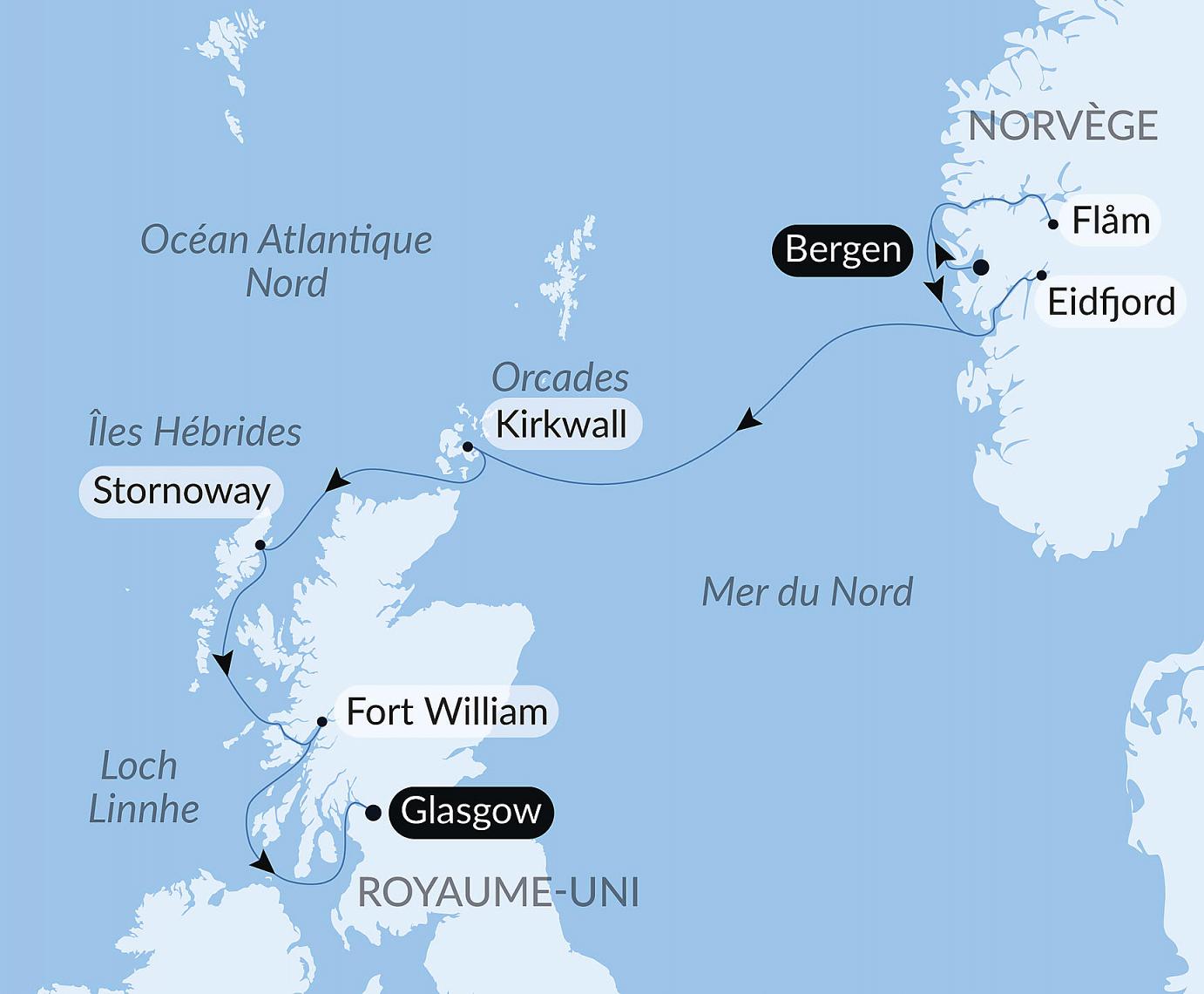carte Îles écossaises et fjords norvégiens, 8 jours
