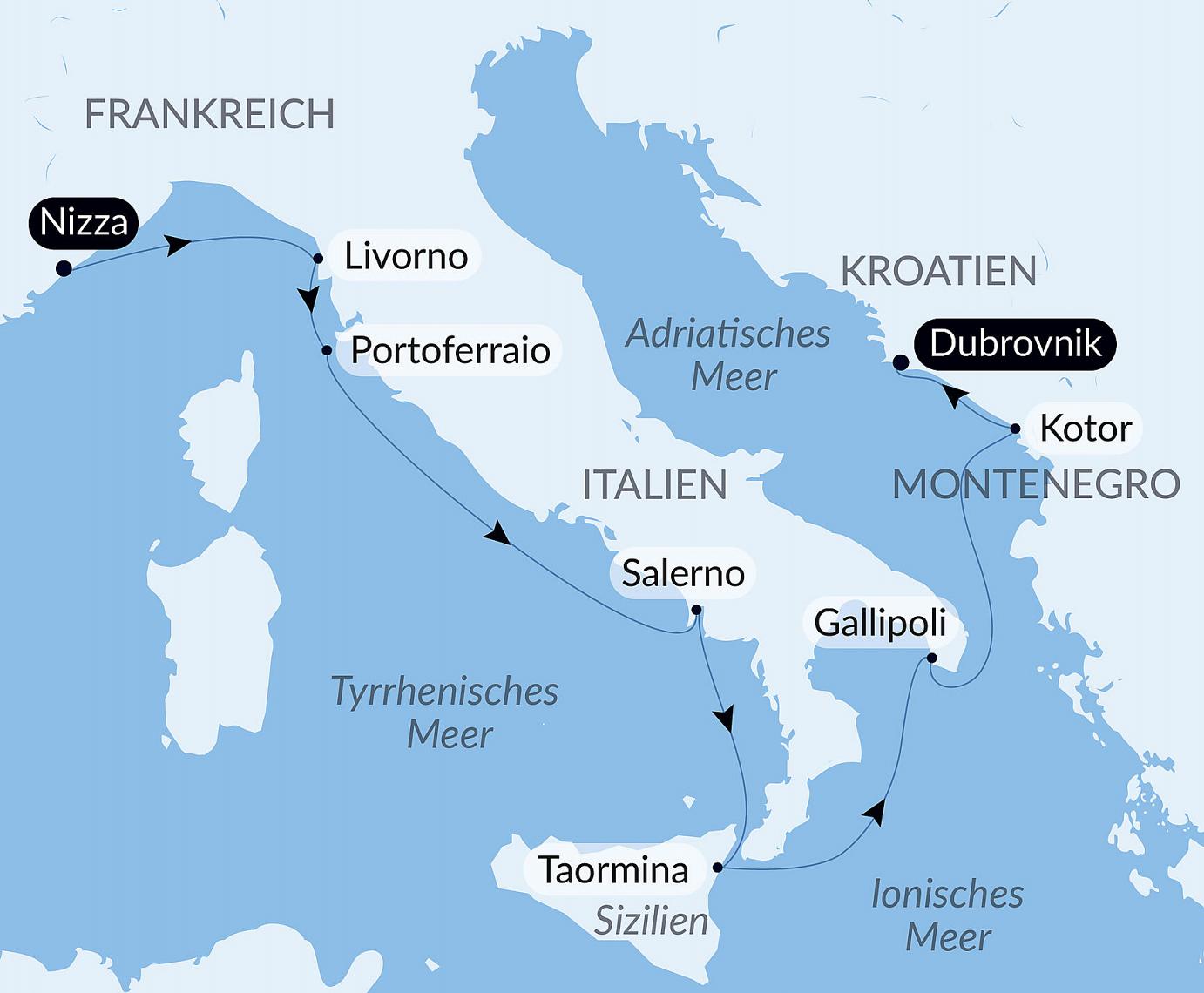 carte De la Cité des Anges aux rivages adriatiques, 8 jours