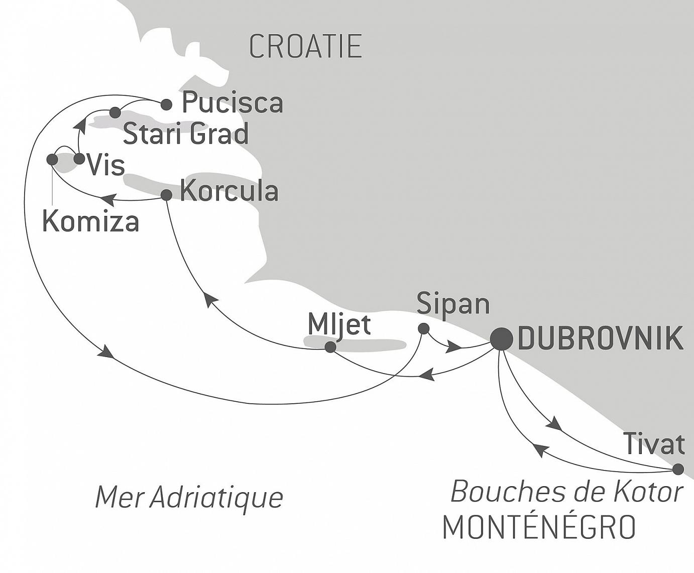 carte La Croatie, sous les voiles du Ponant, 8 jours