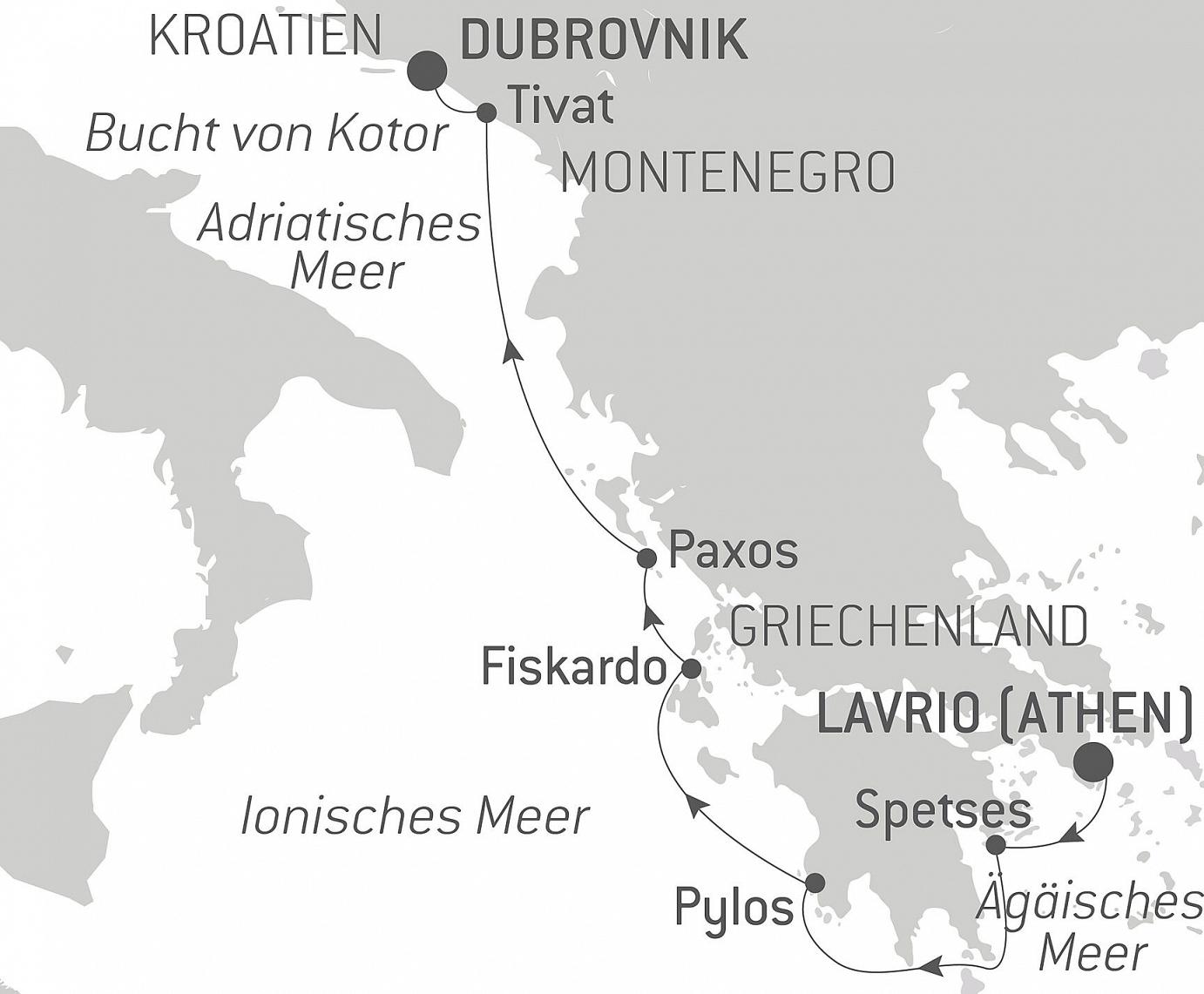 carte Le Ponant d'île en île, d'Athènes à Dubrovnik, 8 jours