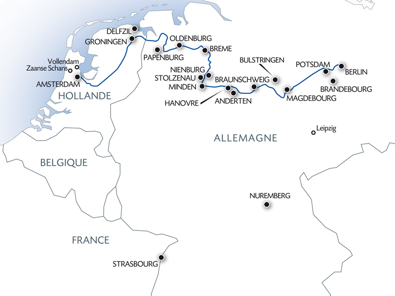 carte D'Amsterdam à Berlin : depuis la Hollande et ses canaux vers la capitale allemande (formule port/port), 12 jours - AMB_PP