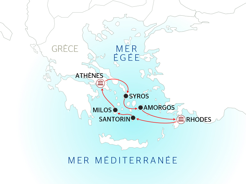 carte Les Cyclades et le Dodécanèse, îles confidentielles de la Mer Égée (formule port/port), 8 jours - ANA_PP