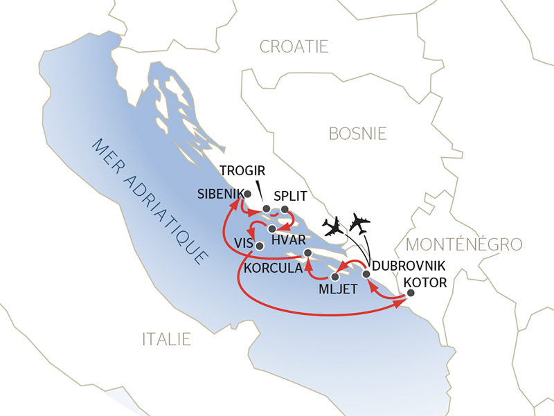carte La Croatie et le Monténégro 2025, 8 jours - DHD