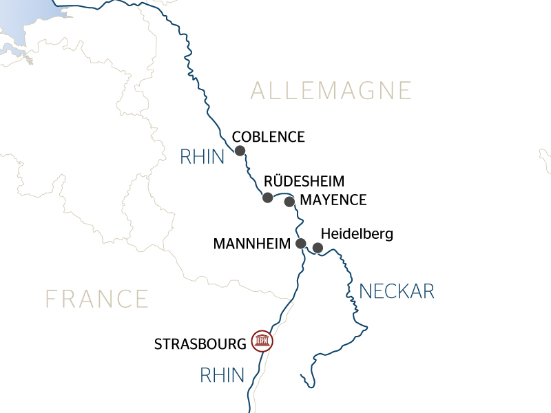 carte La majestueuse vallée du Rhin romantique et le rocher légendaire de la Lorelei (formule port/port), 5 jours - SEH_PP