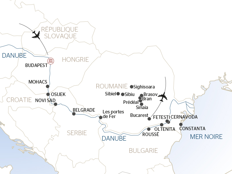 carte Le Danube et la péninsule balkanique - De Budapest à Bucarest, 12 jours - BRT