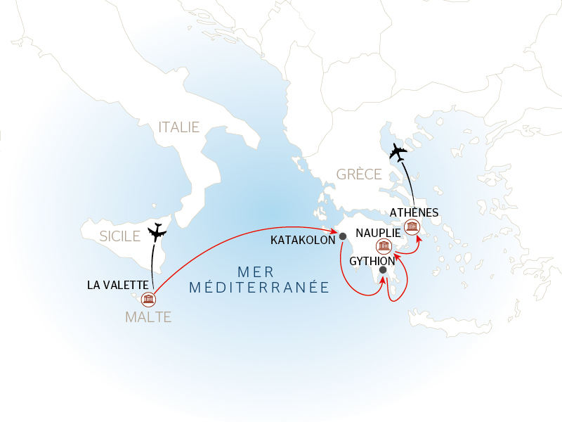 carte Merveilles de la Méditerranée, de Malte à la Grèce Antique, 8 jours - LAS