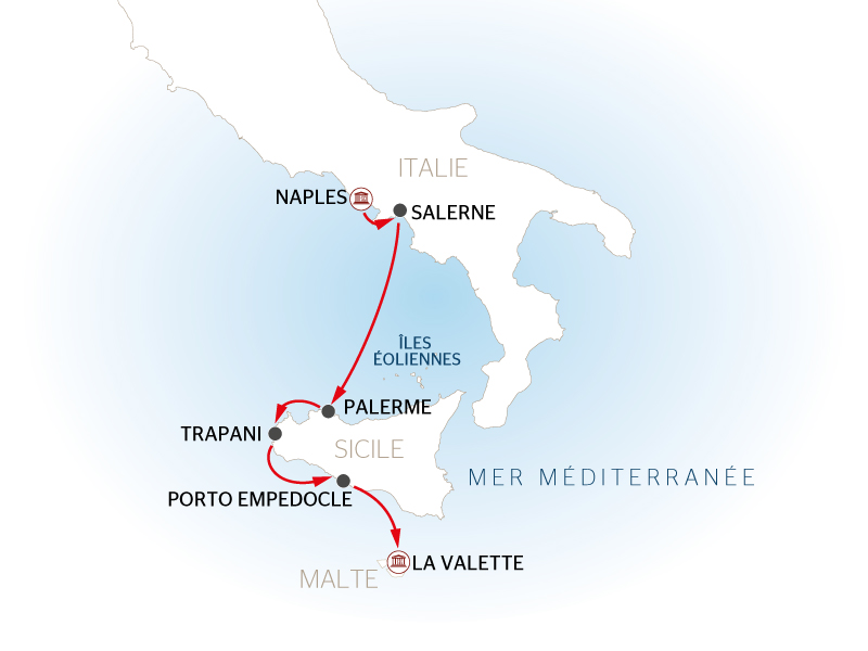 carte Les joyaux de la Sicile et du Sud de l'Italie (formule port/port), 8 jours - NVL_PP