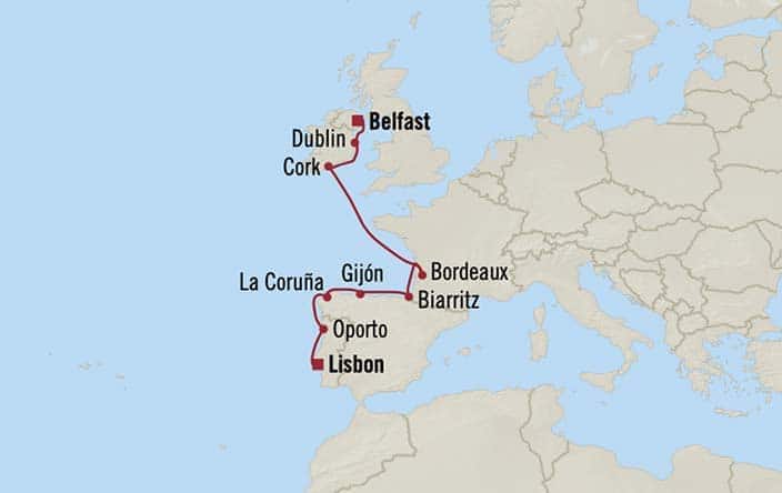 carte Royaume-Uni, Irlande, France, Espagne, Portugal - 11 jours