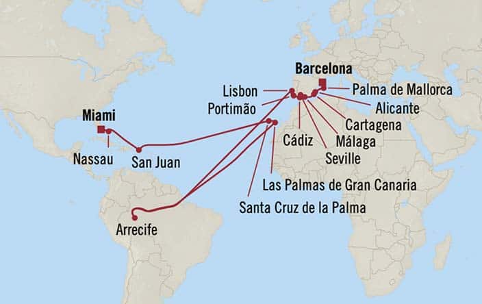 carte Espagne, Porto Rico, Bahamas, Etats-Unis, Portugal - 23 jours